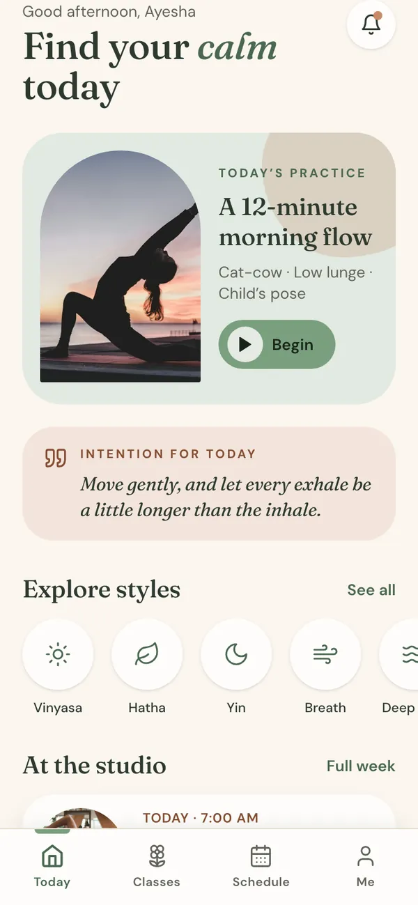 Lotus Flow Yoga Studio App home screen