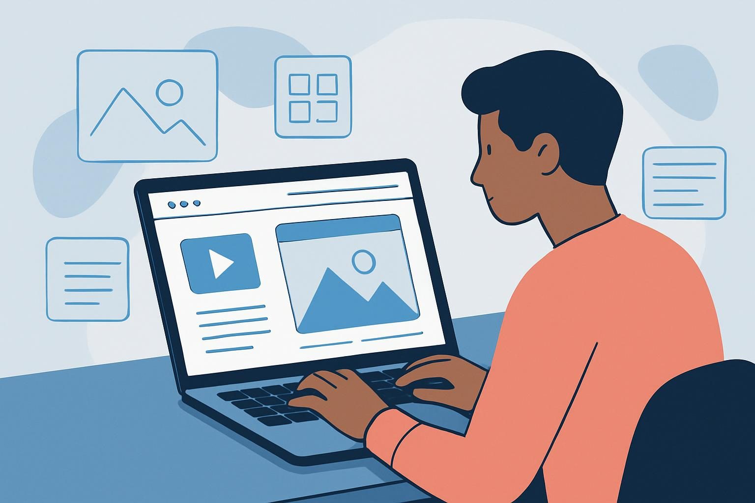 Illustration of a person designing a website on a laptop