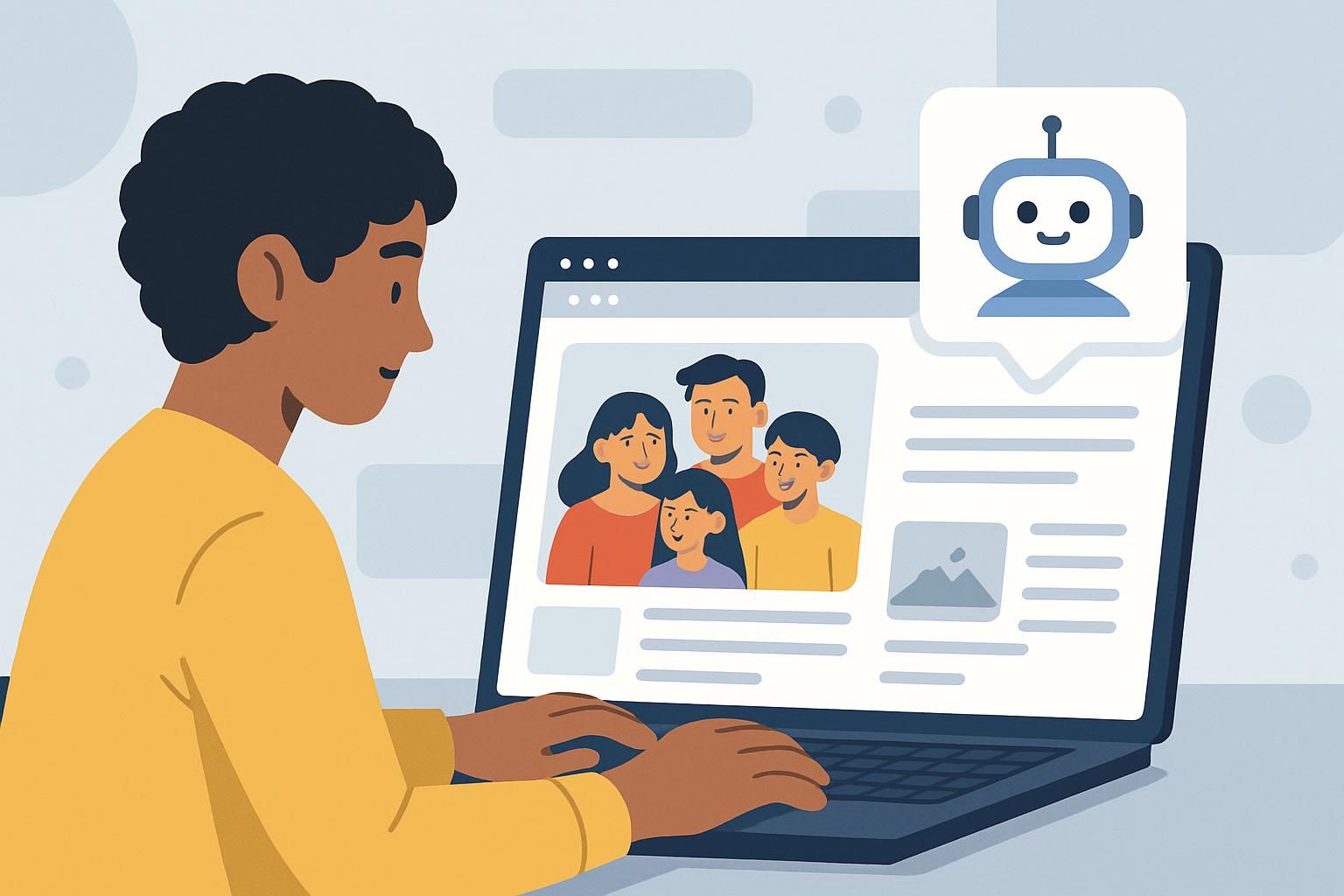 A person using a laptop to build a family website with AI