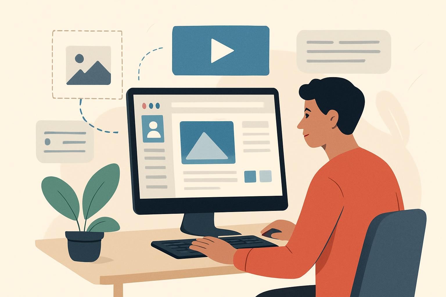 Illustration of a person building a website on a computer
