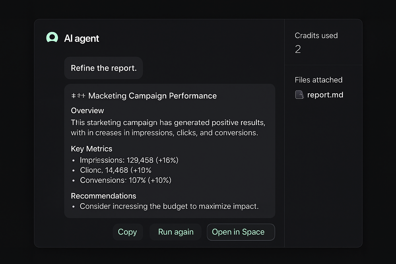 Review output, credits, and follow-up actions