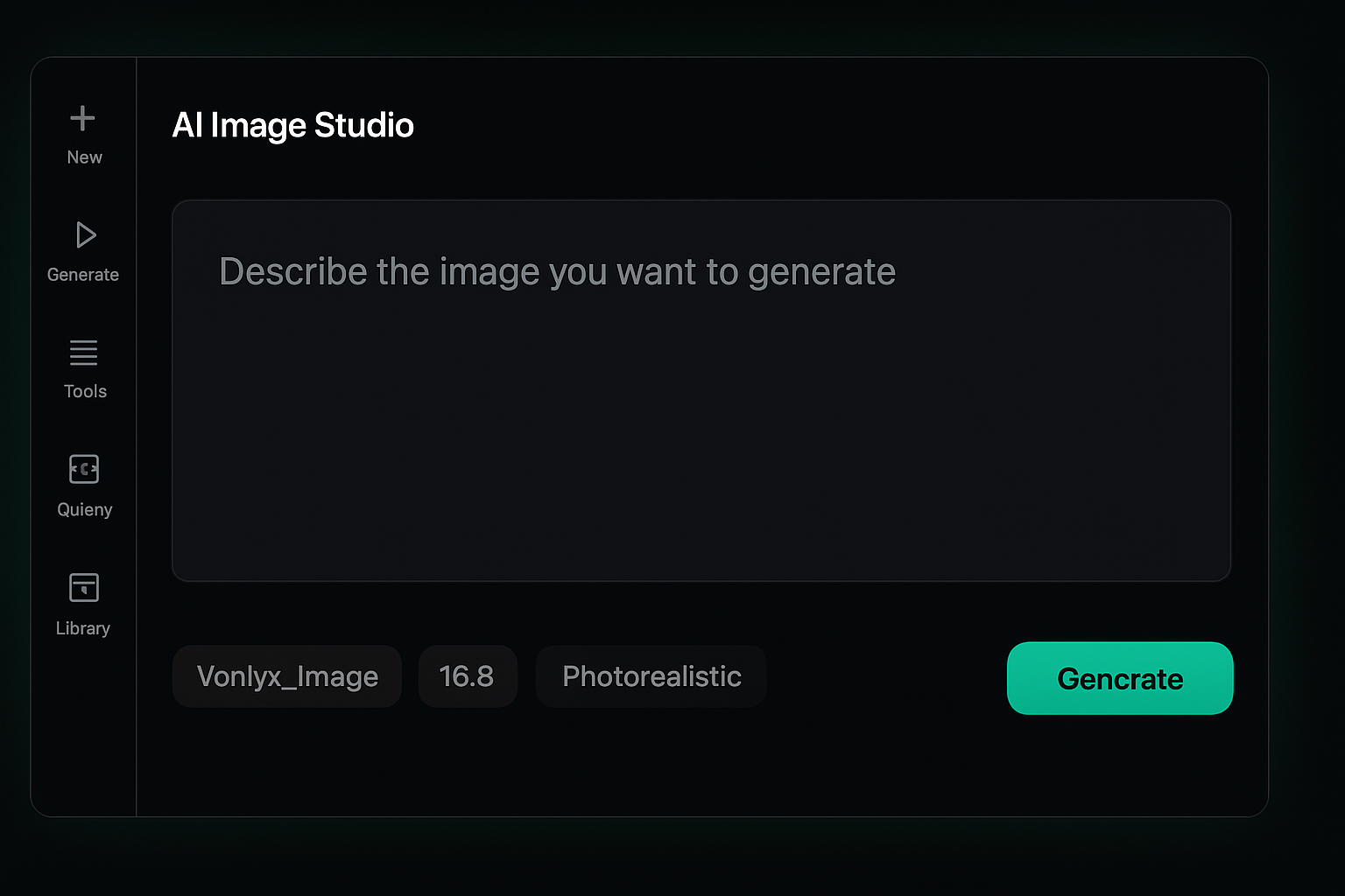 AI Image Studio composer with prompt and model chips