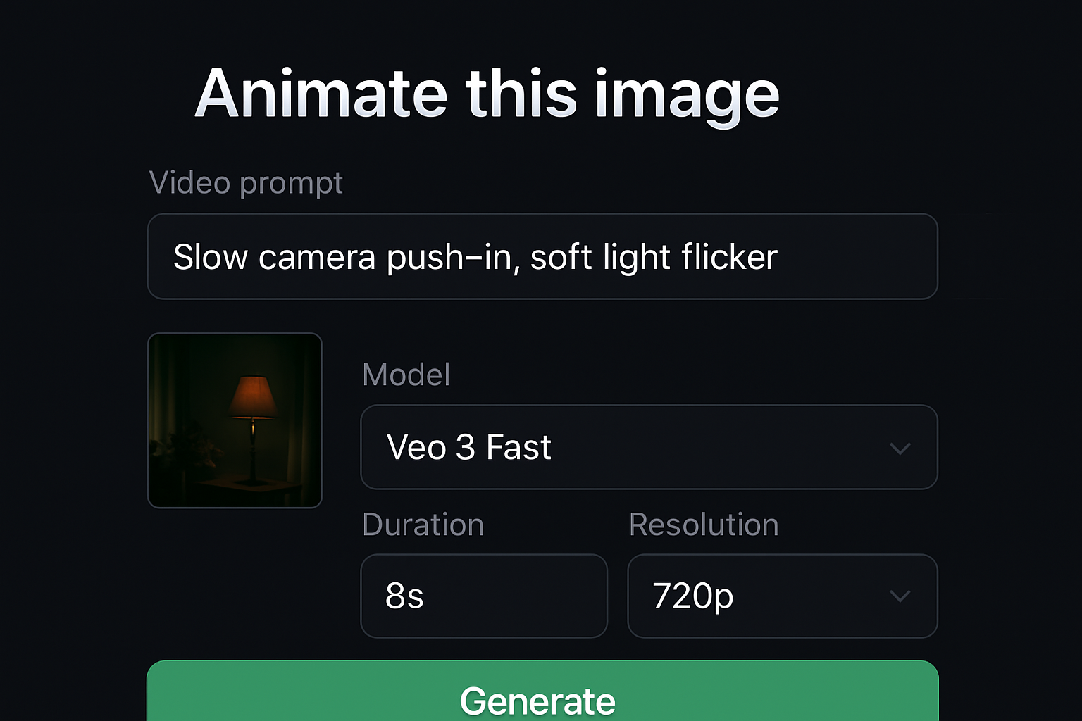 Hand off a still image to video generation