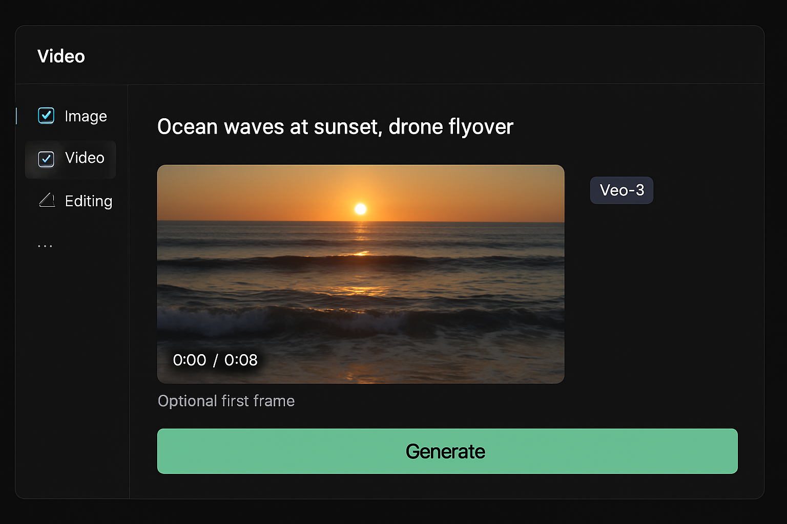 AI Studio in video mode with model and duration chips