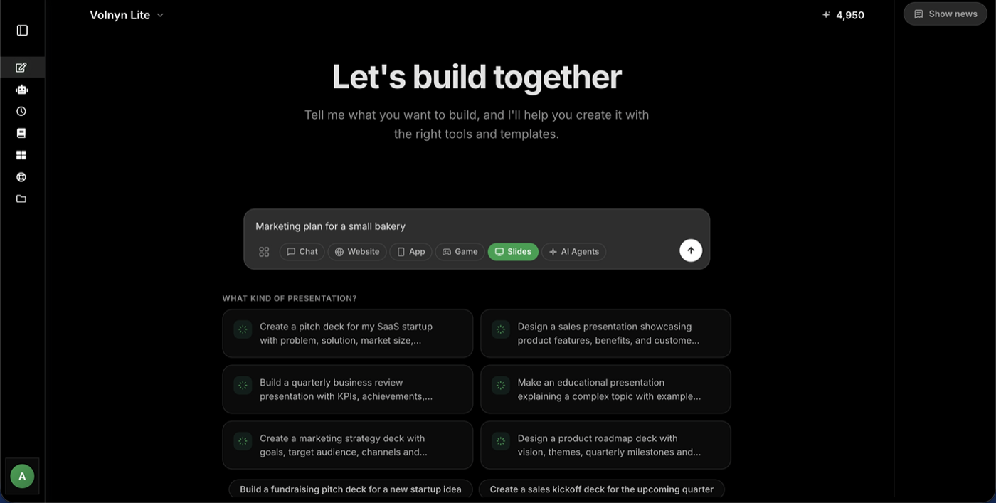 Describing a presentation topic in Volnyn AI PPT generator