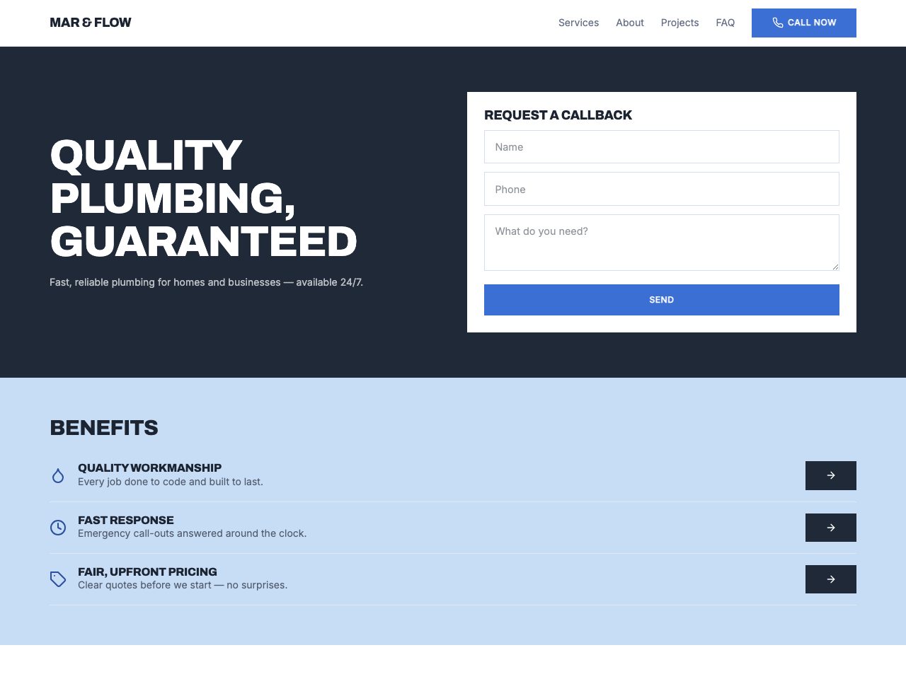 A service business website built with Volnyn